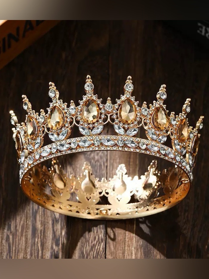 Gold Crystal Teardrop Tiara Crown For Women